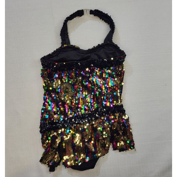 Glamour Costumes Black Gold Colorful Sequin Halter Dance Costume Child Small 4-6 - Picture 2 of 16